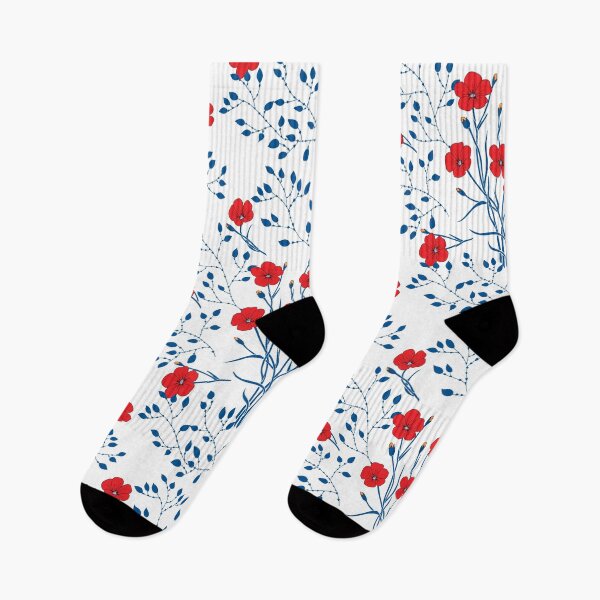 Item preview, Floral pattern with blue leaves and red flowers designed and sold by Olga Shashok.