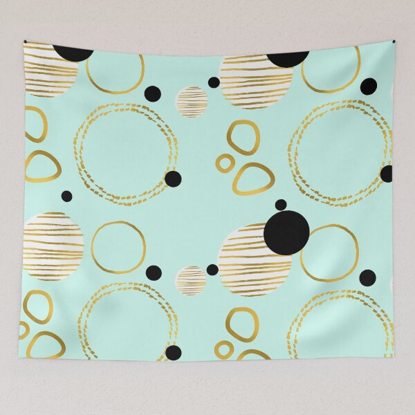 Item preview, Fancy teal background abstract with gold rings  designed and sold by DaughterofYah.