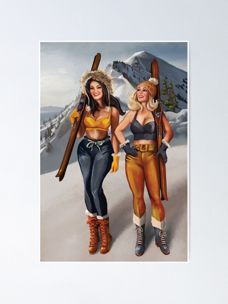 Ski Bunnies Cool Winter Pinup Girl Ski Art Poster for Sale by The Whiskey  Ginger Design Shop