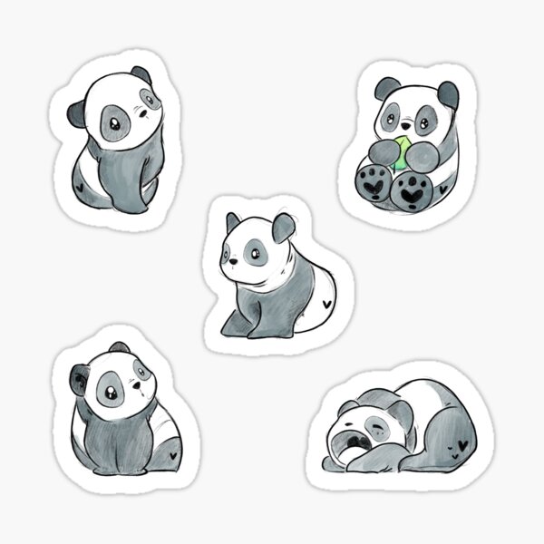 Set of Adorable Cute Illustrated Cartoon Panda Cubs Sticker