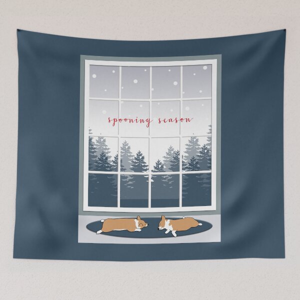 Item preview, Corgi Winter Window - Spooning Season designed and sold by MaplewoodMerch.