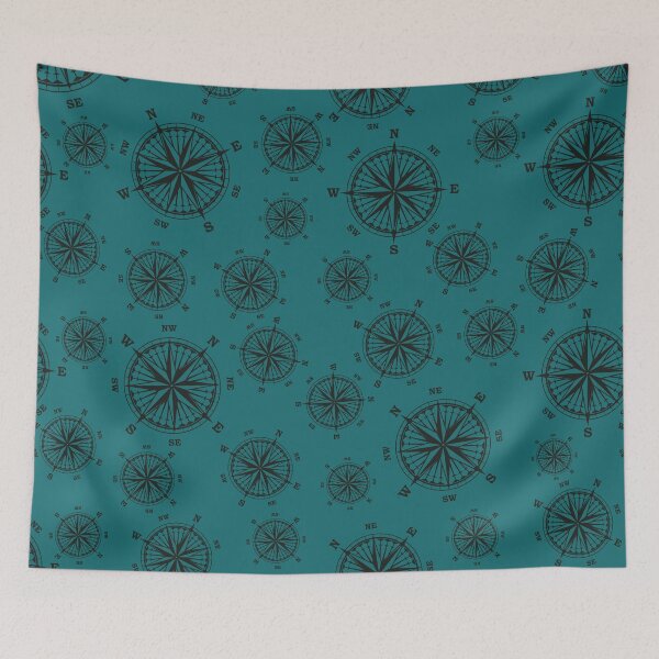 Item preview, Fun vintage compass print on Blue background. designed and sold by LaBellCreative.