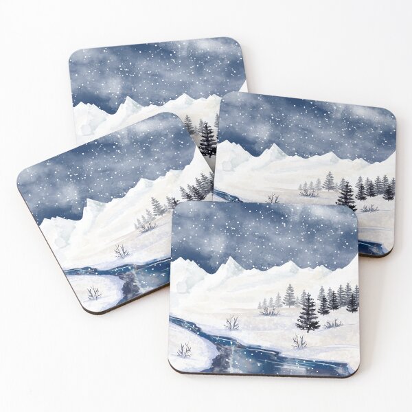 Item preview, Watercolor Snowy Mountain Winter Landscape designed and sold by Vector Scout Lab.