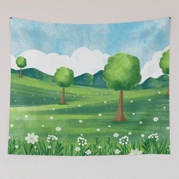 Item preview, Watercolor Spring Meadow Landscape designed and sold by Vector Scout Lab.