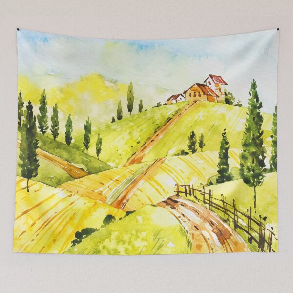 Item preview, Watercolor Farm Landscape designed and sold by Vector Scout Lab.