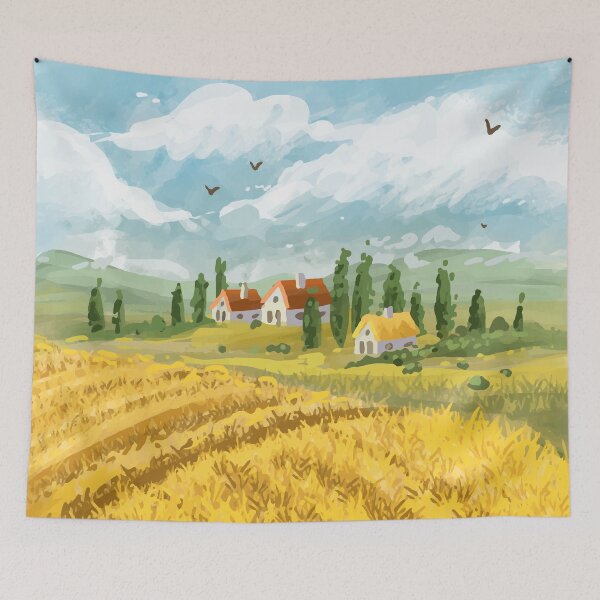 Item preview, Watercolor Farm Countryside Landscape designed and sold by Vector Scout Lab.
