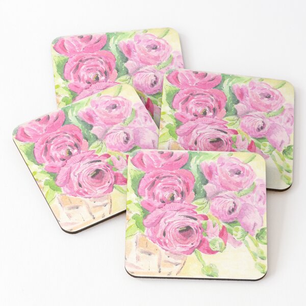 Item preview, The watercolor drawing of Ranunculus flowers in pink color designed and sold by Bellefotos.