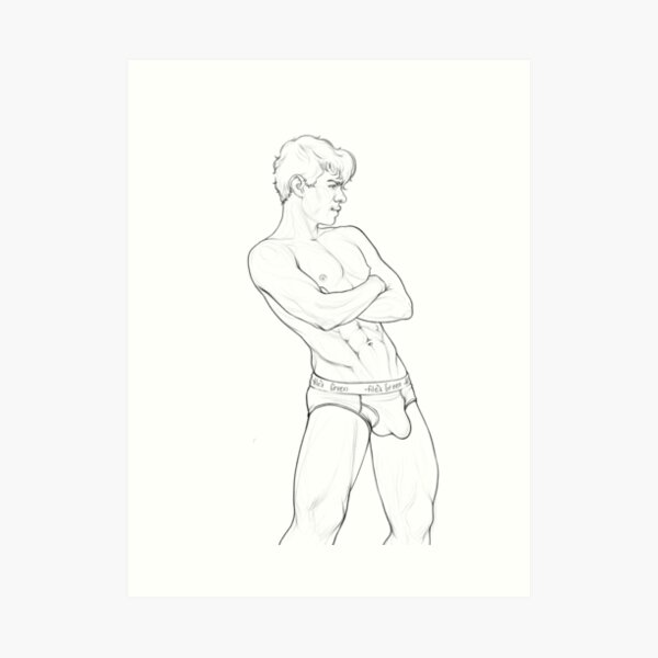 Posing boy. Pencil drawing Art Print