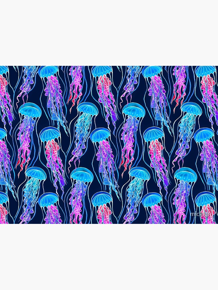 Luminescent Rainbow Jellyfish on Navy Blue by micklyn