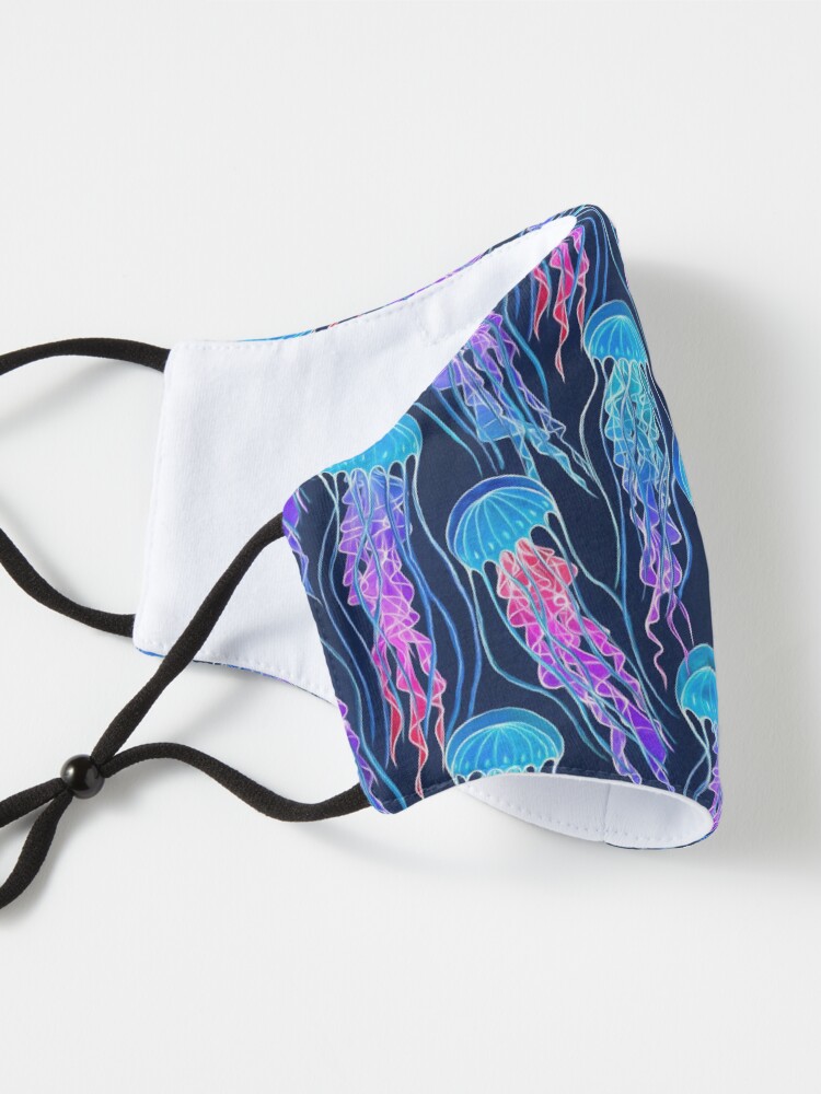 Alternate view of Luminescent Rainbow Jellyfish on Navy Blue Mask