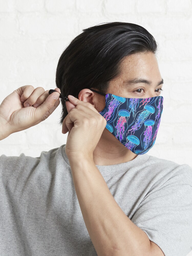 Alternate view of Luminescent Rainbow Jellyfish on Navy Blue Mask