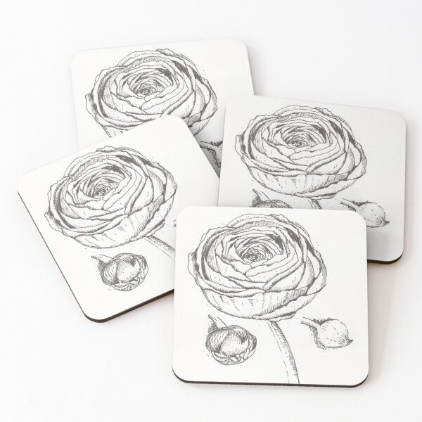 Item preview, The black and white graphic drawing of Ranunculus flower  designed and sold by Bellefotos.