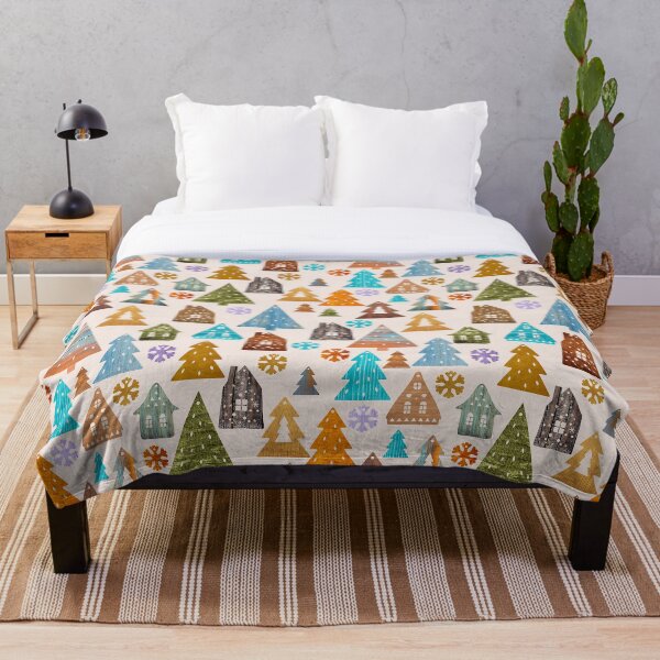 Item preview, seamless pattern with christmas trees, snowflakes and houses. Wood style. designed and sold by zatmeniee.