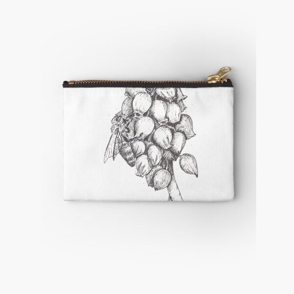 Item preview, Black and white graphic drawing or illustration of Muscari flower and a bee  designed and sold by Bellefotos.