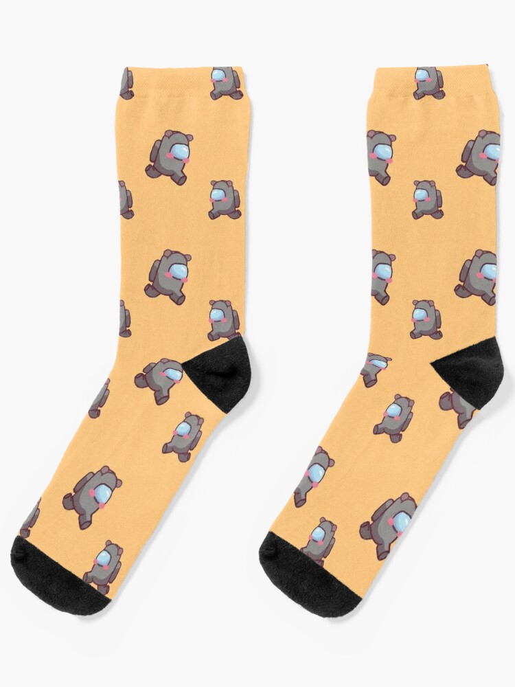 Among Us Game Character Cute Black Astronaut With Bear Hat Running Socks By Ainbowz Artwork Redbubble