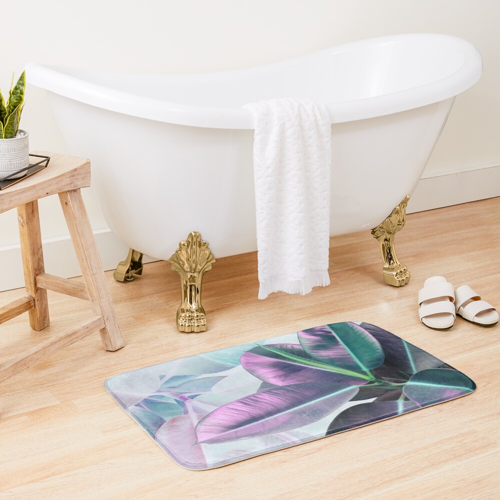 Violet Tropical Plant, Ficus Elastica Bath Mat