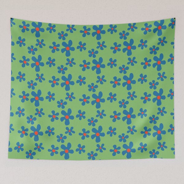 Item preview, blue psychedelic 70's flowers designed and sold by anikasart.