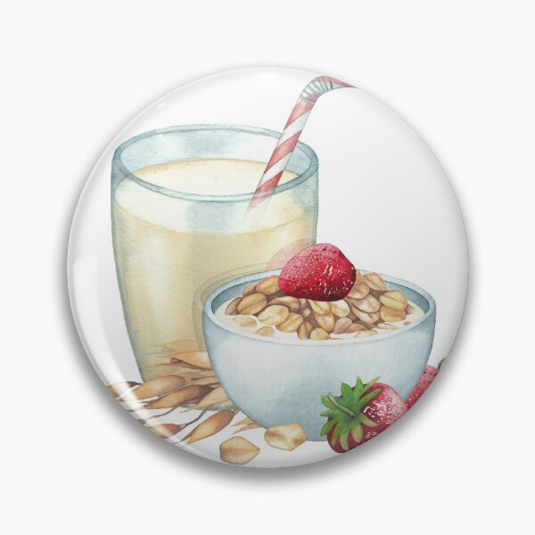 Item preview, Watercolor glass of the plant based milk and a  bowl of oats designed and sold by Ekaterina Glazkova.