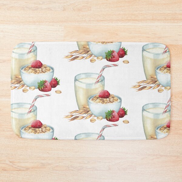 Item preview, Watercolor glass of the plant based milk and a  bowl of oats designed and sold by Ekaterina Glazkova.