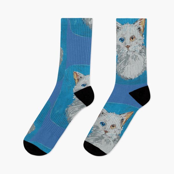 Item preview, White cat on blue background  designed and sold by Martascreations.