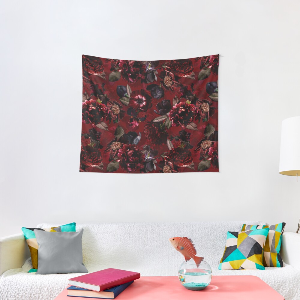 Dark Red Midnight Roses Tapestry