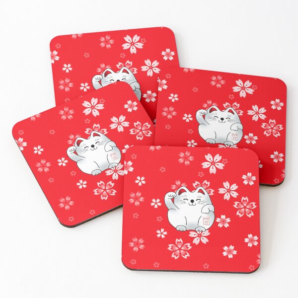 Item preview, Good luck cat, sitting white maneki with flowers designed and sold by CuisineCat.