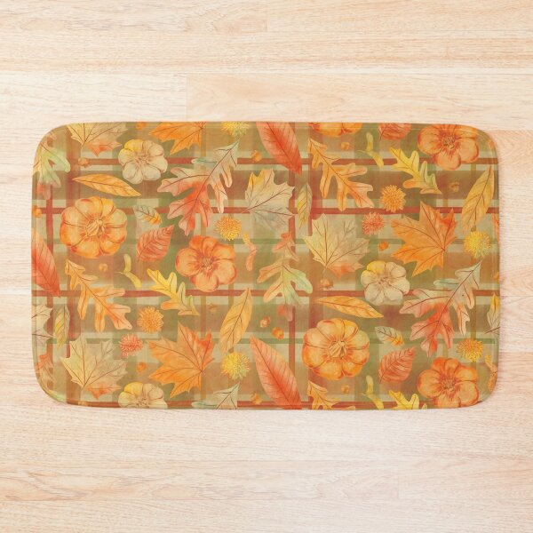 Item preview, Watercolor Autumn Leaves with plaid background designed and sold by Jacqueline Maldonado.