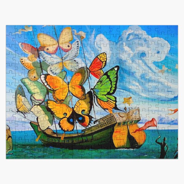 BUTTERFLY SHIP: Impresión de pintura abstracta vintage Puzzle