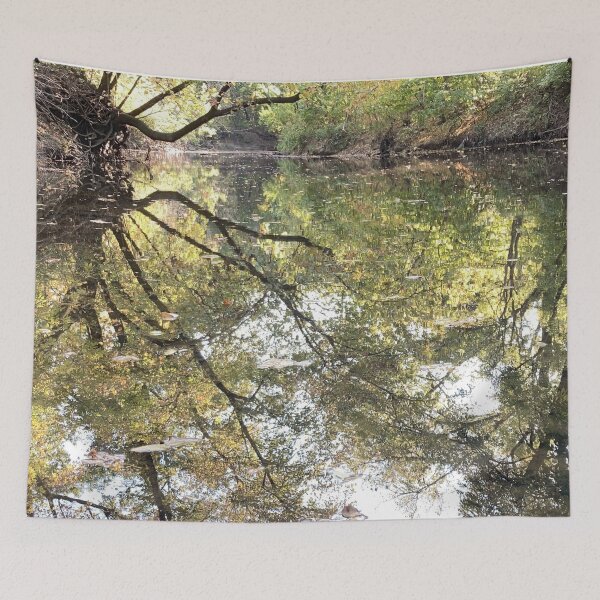 Item preview, Beautiful Creek With Near Perfect Mirroring Reflections in the Water - Indian Creek in Overland Park designed and sold by Zen  Goat.