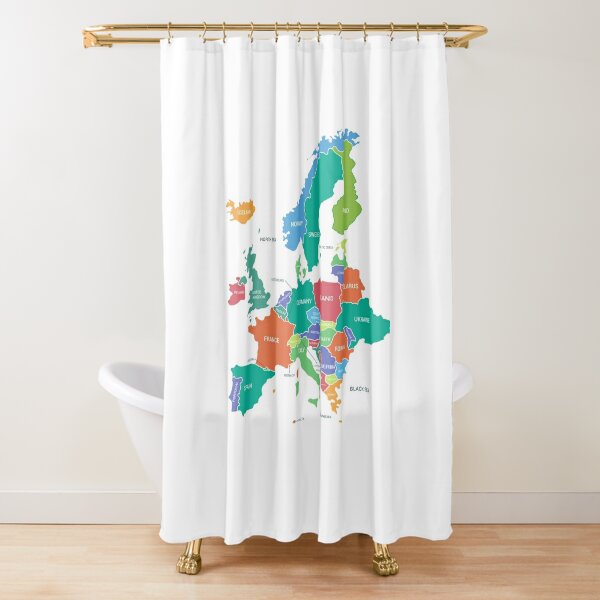World Map Shower Curtain Colorful Political Print for Bathroom