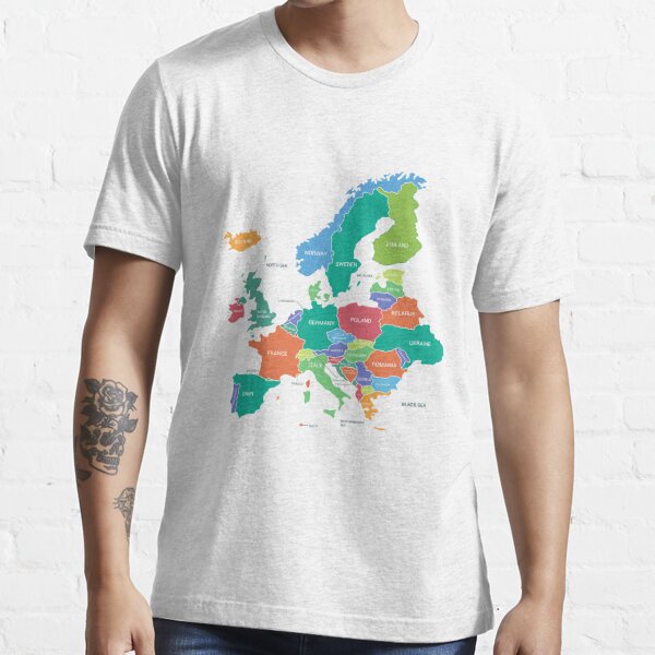  map of Europe with countries and names of their capitals Long  Sleeve T-Shirt : Clothing, Shoes & Jewelry