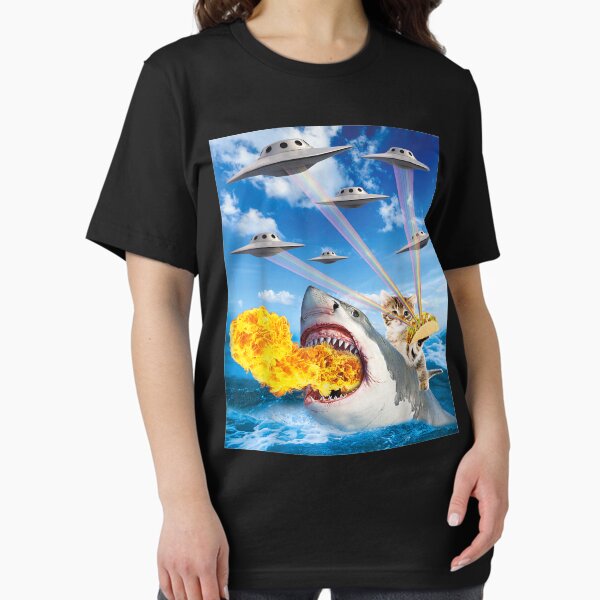 Item preview, Cat Riding Fire Breathing Shark Rainbow Laser Taco designed and sold by MichelleArtsy.