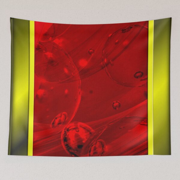 Item preview, Abstract Art Print Red Bubbles With Neon Yellow Border Print designed and sold by Mary Riley.