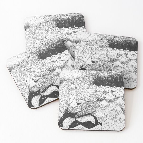 Item preview, Black and white ink drawing with mermaid designed and sold by Bellefotos.
