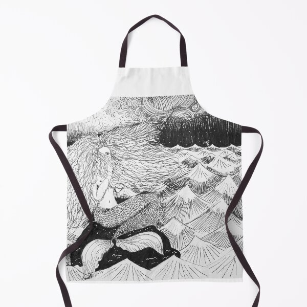 Item preview, Black and white ink drawing with mermaid designed and sold by Bellefotos.