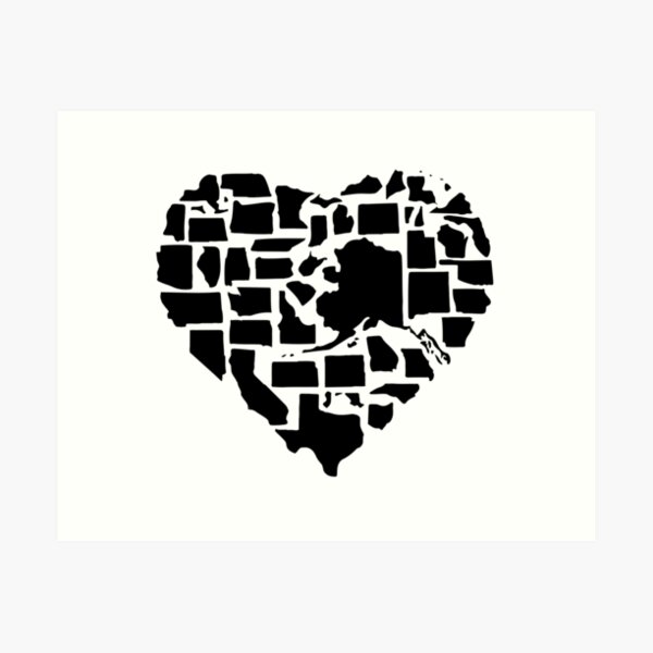 Heart shaped United States map America Art Print
