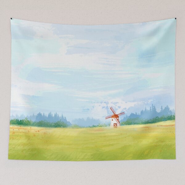 Item preview, Beautiful Watercolor Windmill Landscape designed and sold by Vector Scout Lab.