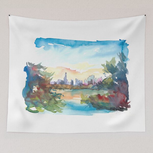 Item preview, New York Skyline View From Central Park With Pond designed and sold by artshop77.