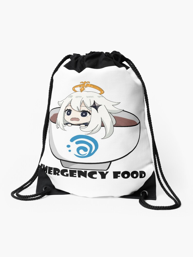 Paimon Emergency Food Genshin Impact Drawstring Bag By Raspberrystud Redbubble