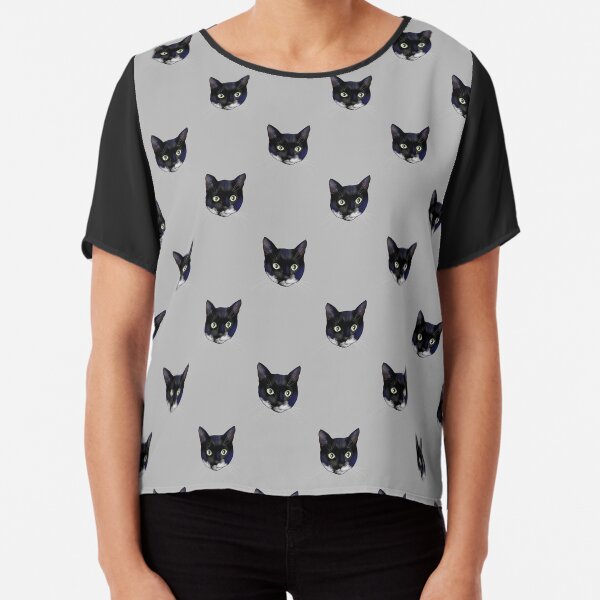 Black and White Tuxedo Cat Faces - Repeat Pattern Chiffon Top