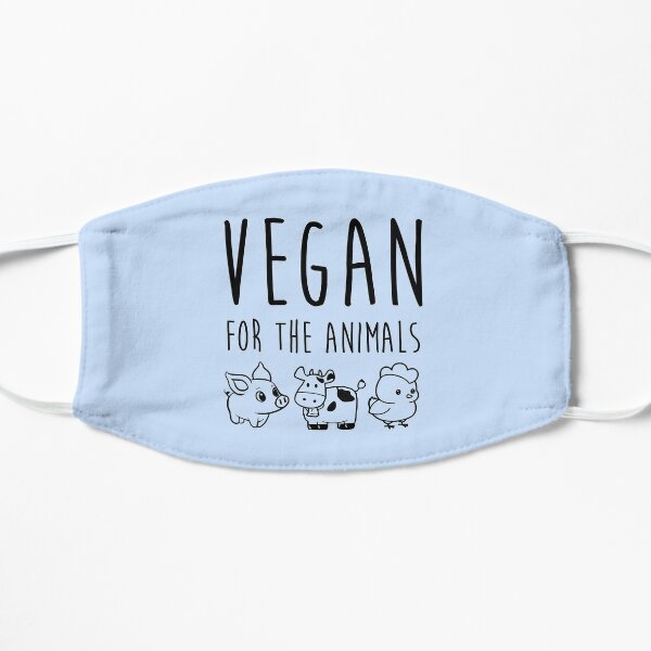 Blue Vegan for the Animals Face Mask with Cartoon Pig, Chicken, and Cow Flat Mask
