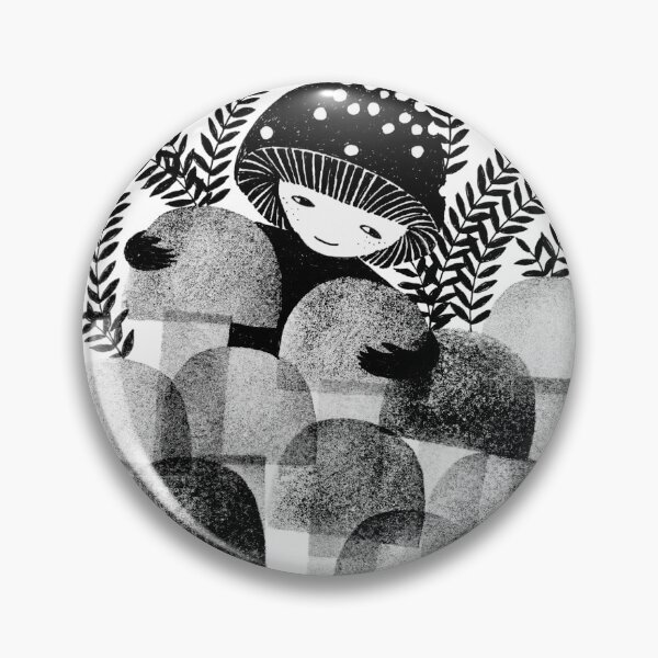 Item preview, black and white mushrooms ink illustration designed and sold by PinkNounou.