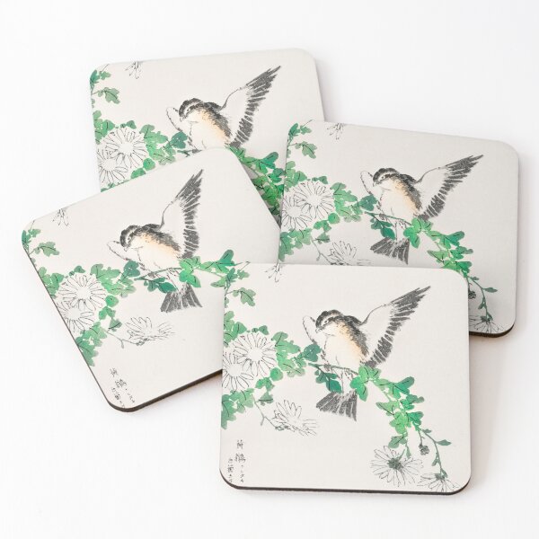 Item preview, narcissus flycatcher and chrysanthemum illustration 28511020787 designed and sold by Bird-Lore.