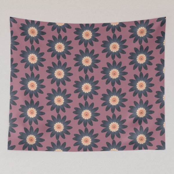 Item preview, Late Summer Bloom With Dark-Blue Petals on Dark Pink designed and sold by Latoblooms.