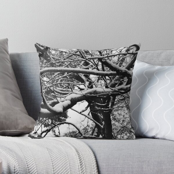 Snow on Branches Throw Pillow