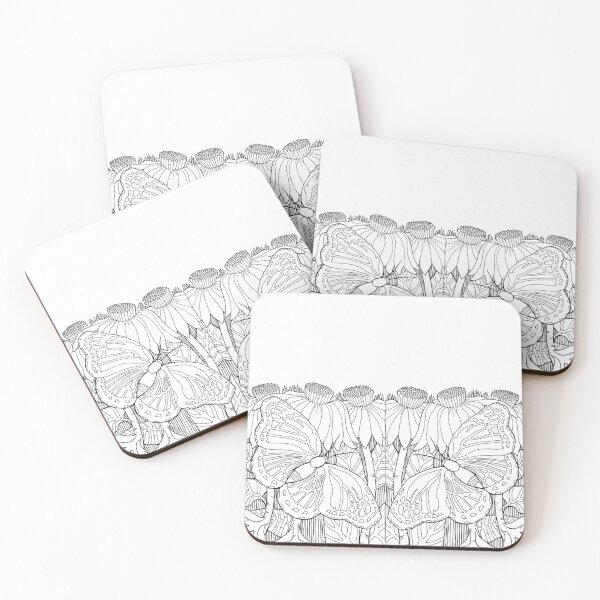 Item preview, Butterflies and Cone Flowers in Black and White designed and sold by WatersEdgeGal.