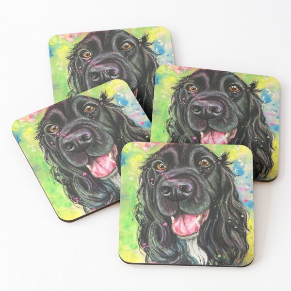 Item preview, Black cocker spaniel , colourful watercolour background  designed and sold by Merlinsmates.