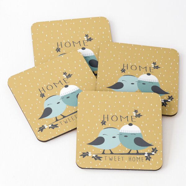 Item preview, Winter Wondland Cute Little Love Birds "Home Tweet Home" Mustard Snow Background designed and sold by infinitygrafix.