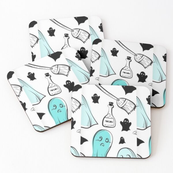Item preview, Boo monsters, black, blue, white, cute Halloween watercolor pattern, boo, witch, candy, bat, witch hat, pumpkin, latest Halloween bestselling, trending designed and sold by August-E.