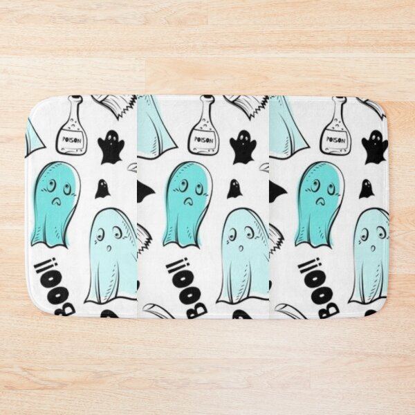 Item preview, Boo monsters, black, blue, white, cute Halloween watercolor pattern, boo, witch, candy, bat, witch hat, pumpkin, latest Halloween bestselling, trending designed and sold by August-E.
